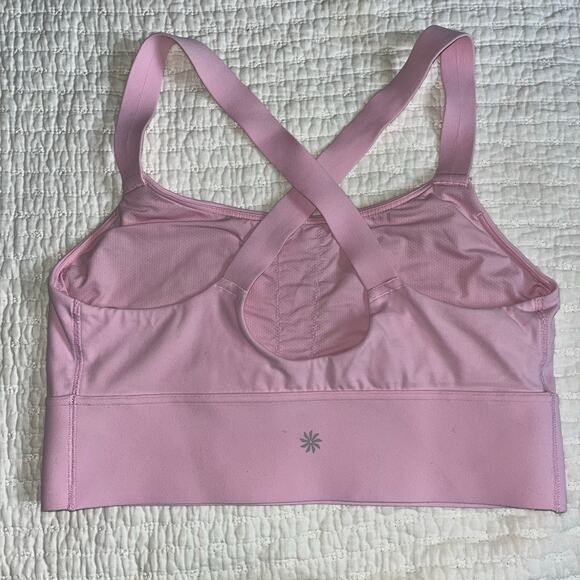 Athleta Sports Bra Warrior Longline Bra Pink Size Med MISSING Removable Pads - Picture 2 of 3